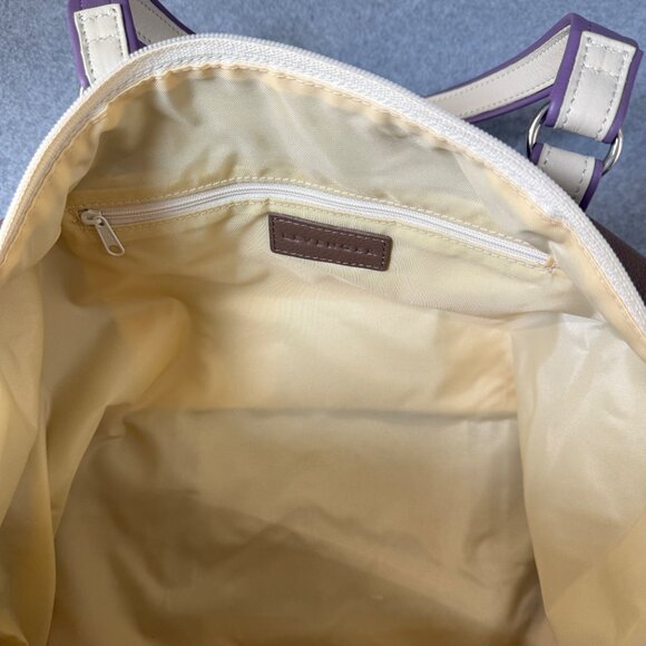 Levenger Taupe Brown Cream Purple Overnight Travel Bag Shoulder Duffel Weekend - Picture 9 of 16